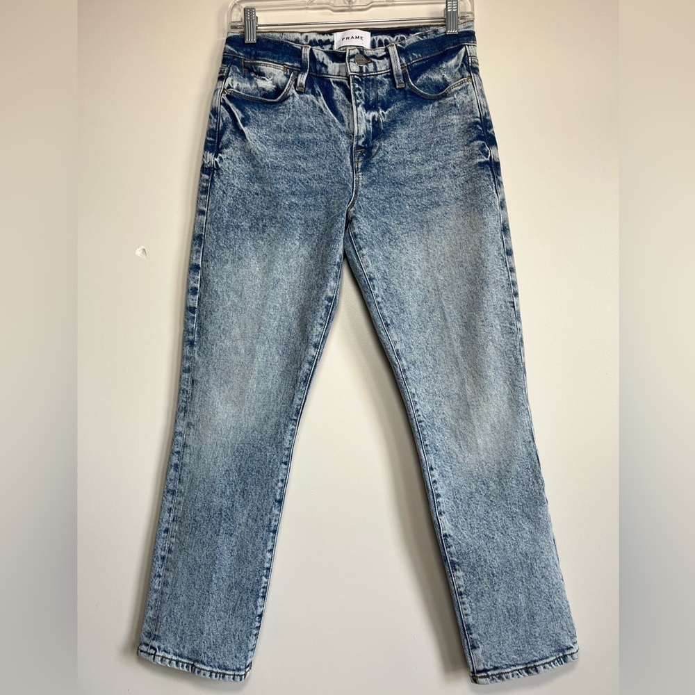 Frame Le High Straight Lombard Acid Wash Crop Jeans Size 26